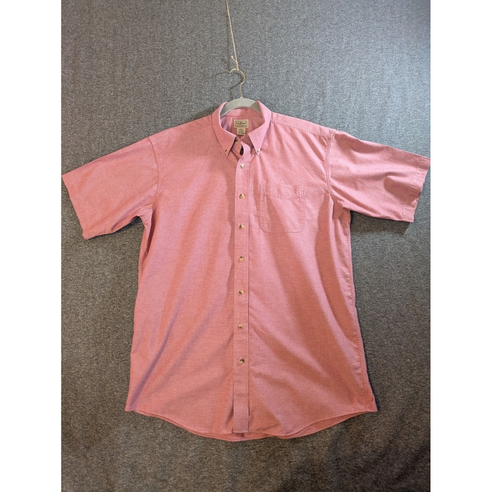 L.L. Bean Shirt Mens Lg Tall Short Sleeve Button Down Red Cotton Oxford
